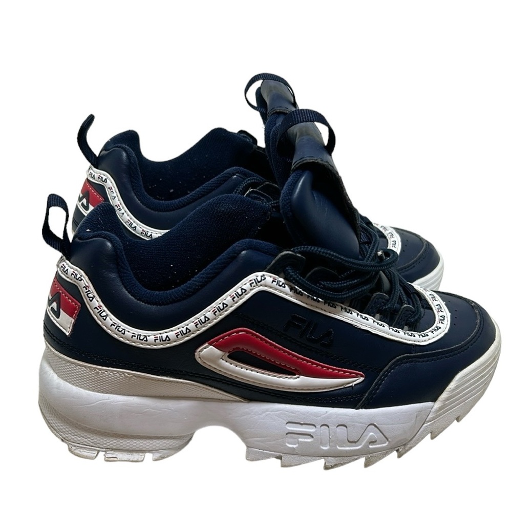 Fila Disrutur Women Sport Shoes Sneakers Navy 5.5 Thick Soles Lace Up Athletic